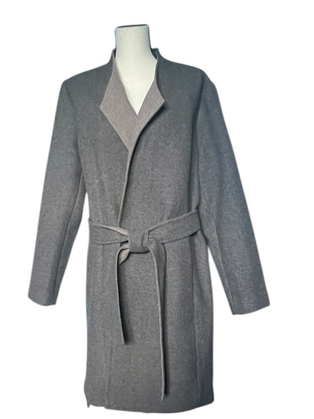 H by Halston Women’s Gray Wool-Blend Belted Wrap Coat Size 14